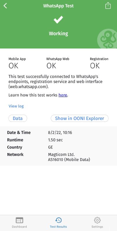 WhatsApp test result